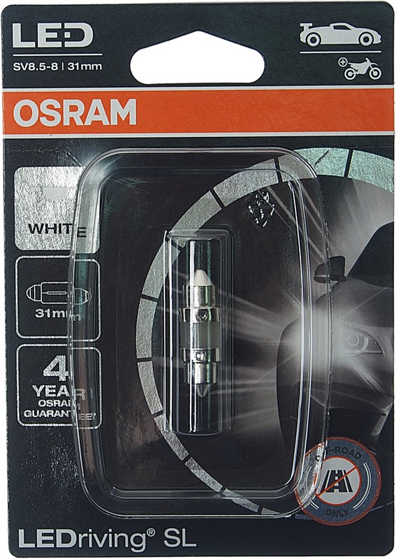 Автолампа 12V С5W LED (31мм) подсветки номерного знака 6438DWP-01B Osram