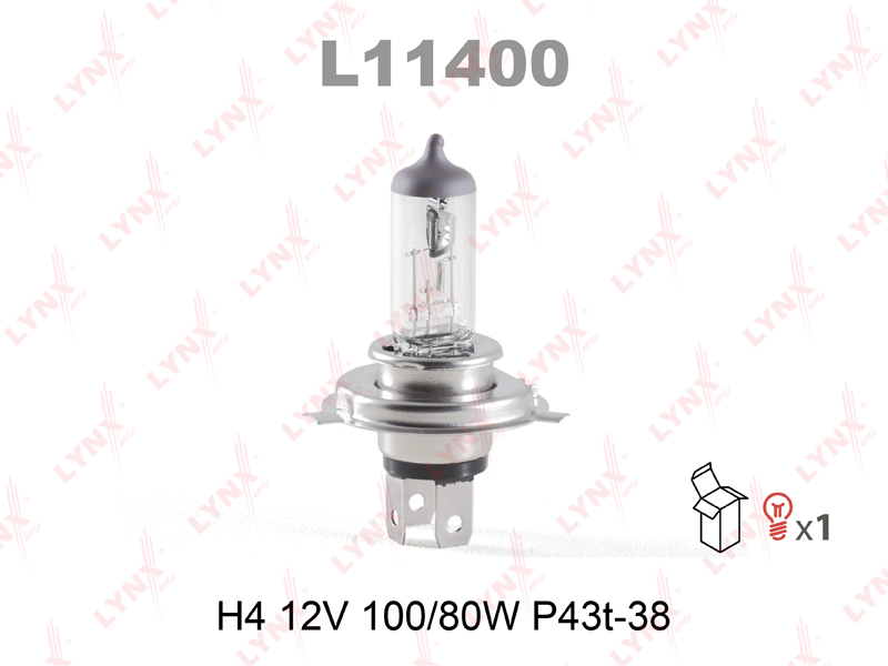 Автолампа 12V Н4 100/80W P-43t L11400 Lynx